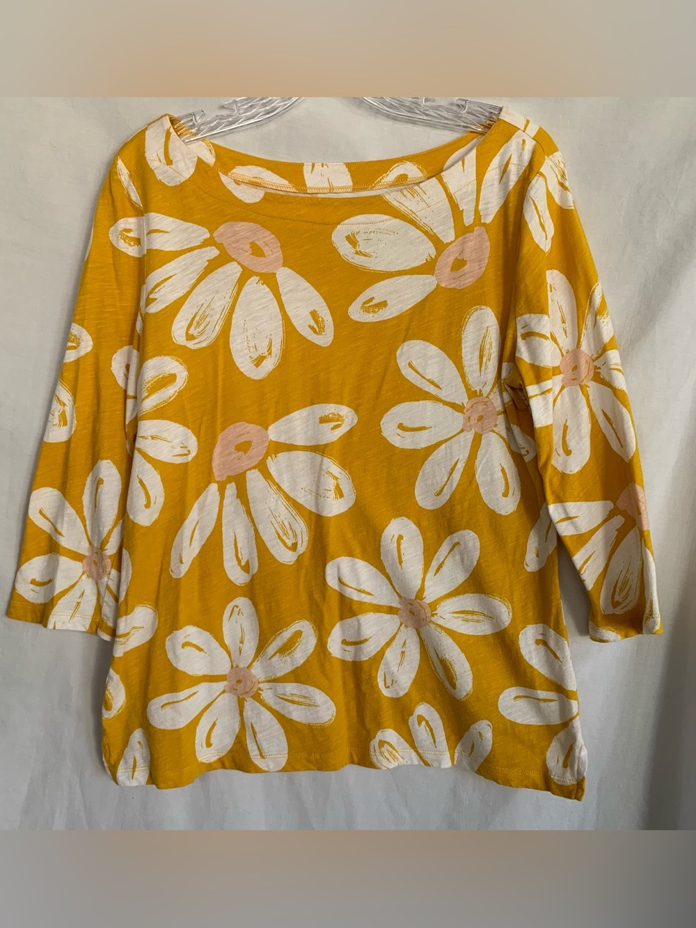 LOFT Yellow Floral Boatneck Long Sleeve Top